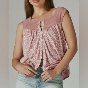 Lucky Brand Cottagecore Coquette Floral Lace Dusty Pink Sleeveless Top